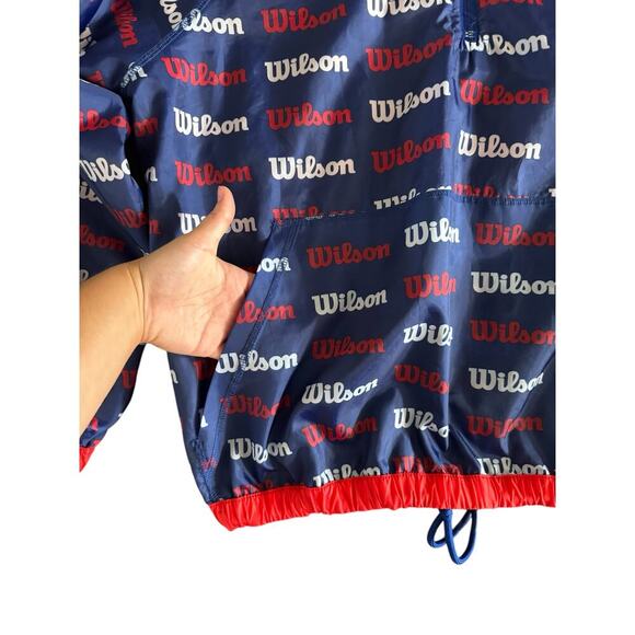 VTG Wilson Mens XL Windbreaker Jacket All Over Logo Retro Print Red White Blue - Picture 3 of 6
